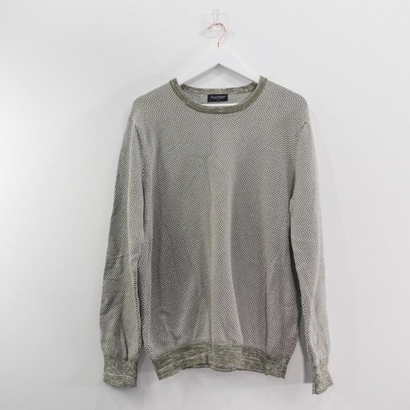 Herringbone Mens Sweater Large Gray Crew Neck Pullover Casual Jumper Cotton - Picture 1 of 11